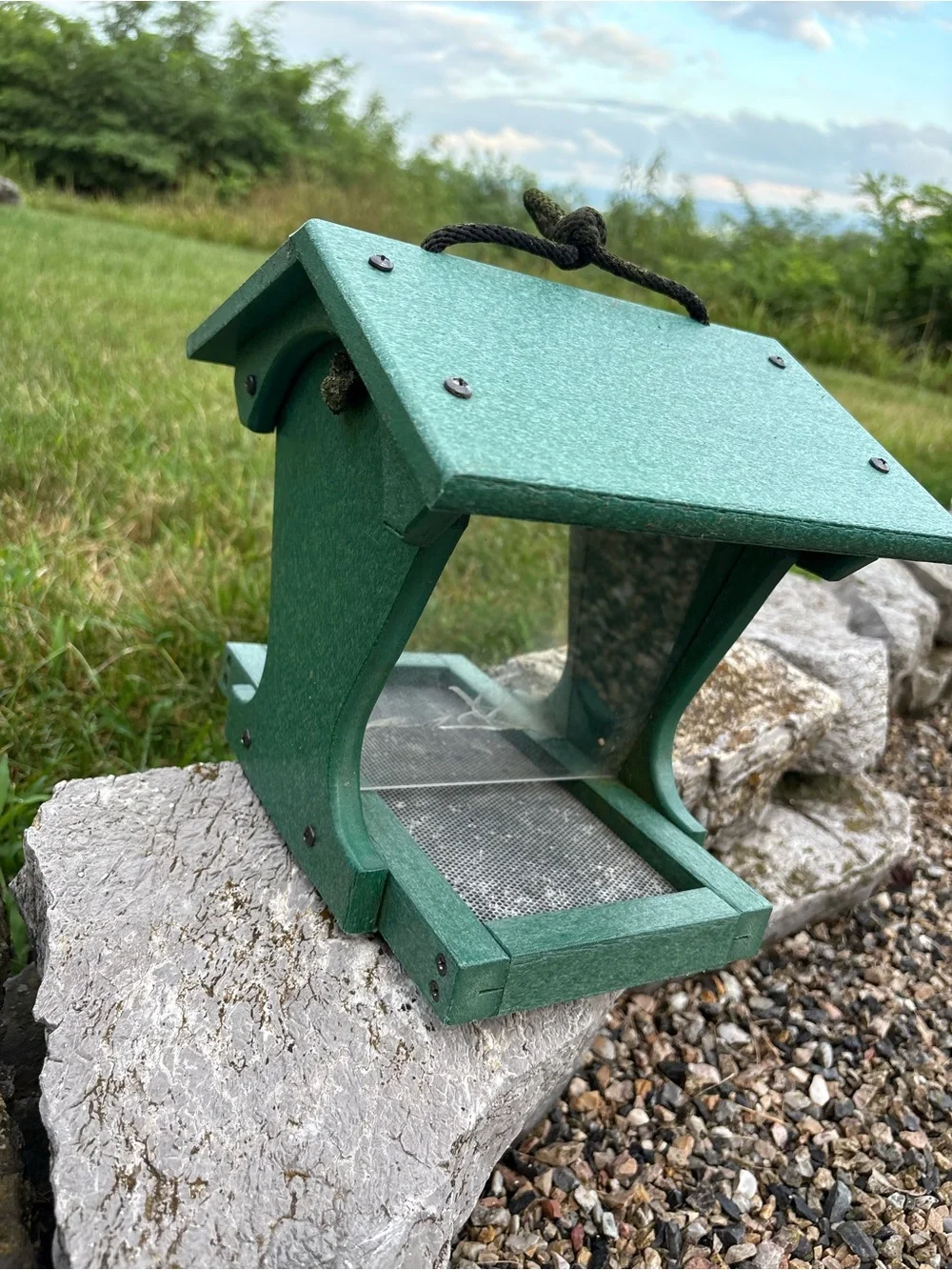 The Milk Bottle Vintage Bird Magnet Green Bird Feeder made from recycled bottles